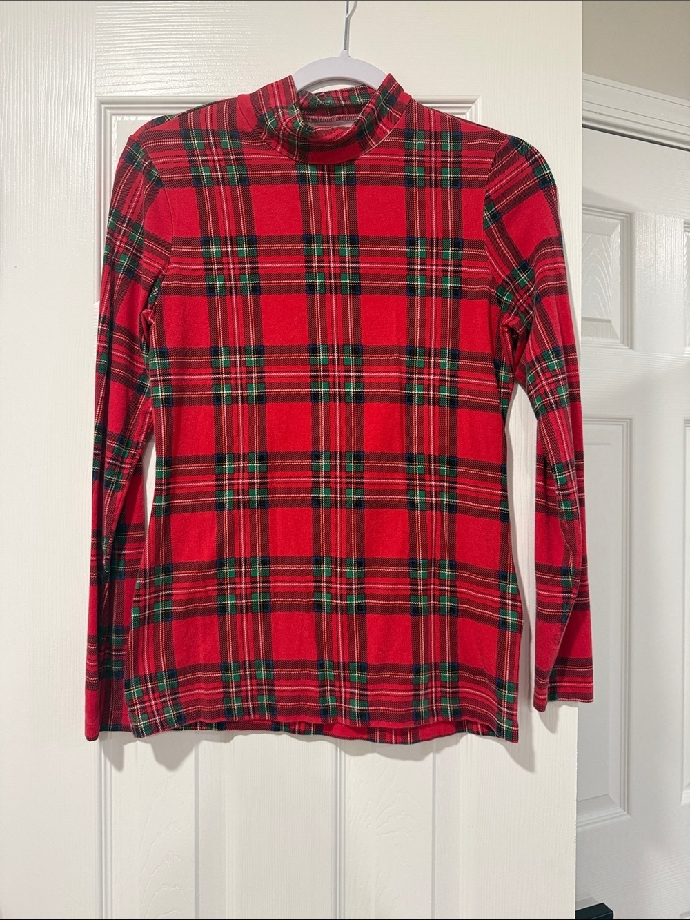 Tartan Red Plaid Mock Neck Top